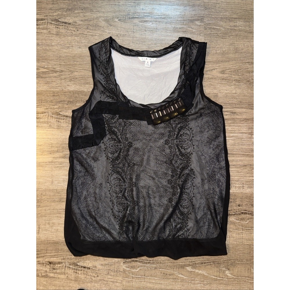 Cabi Embellished Black Tank Top S Lace Pattern Whimsigoth Romantic